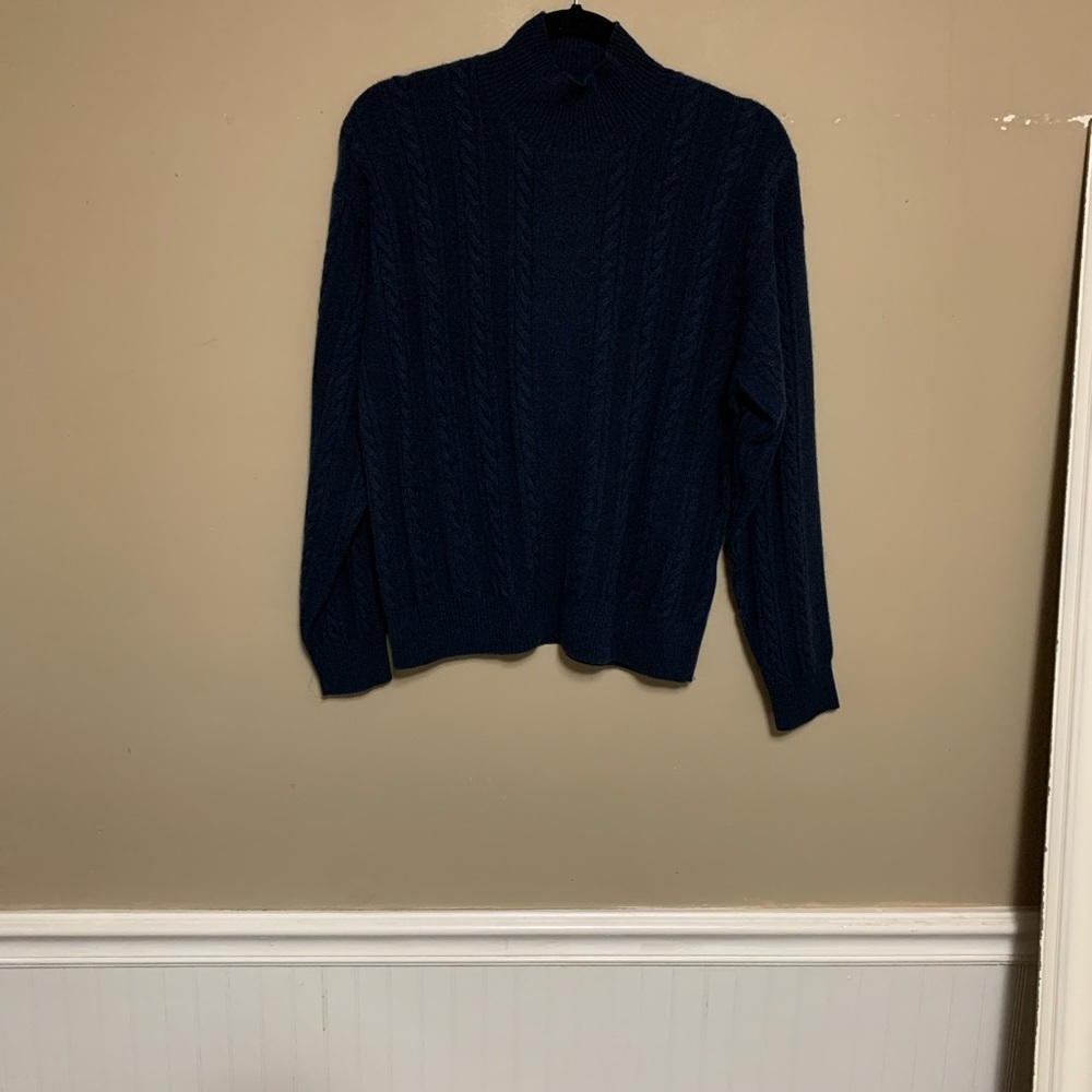 NAADAM Women’s Fisherman Stone Blue Small Cashmere Cable Knit Turtleneck Sweater